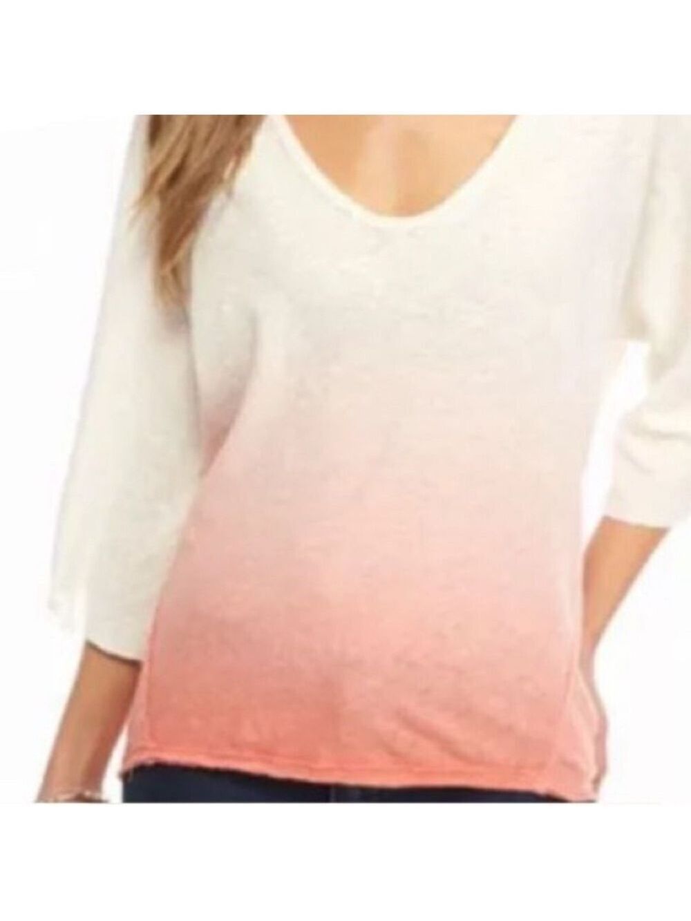 Free people lightweight linen strawberry gradient ombre pullover top medium